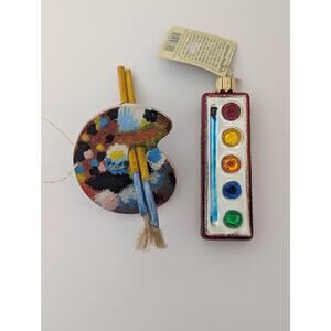 Old World Christmas Watercolor Palette Glass Ornament and Artist Palette Duo